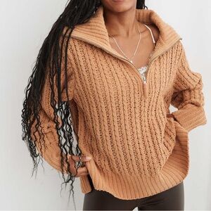 Aerie Cable Knit Quarter Zip